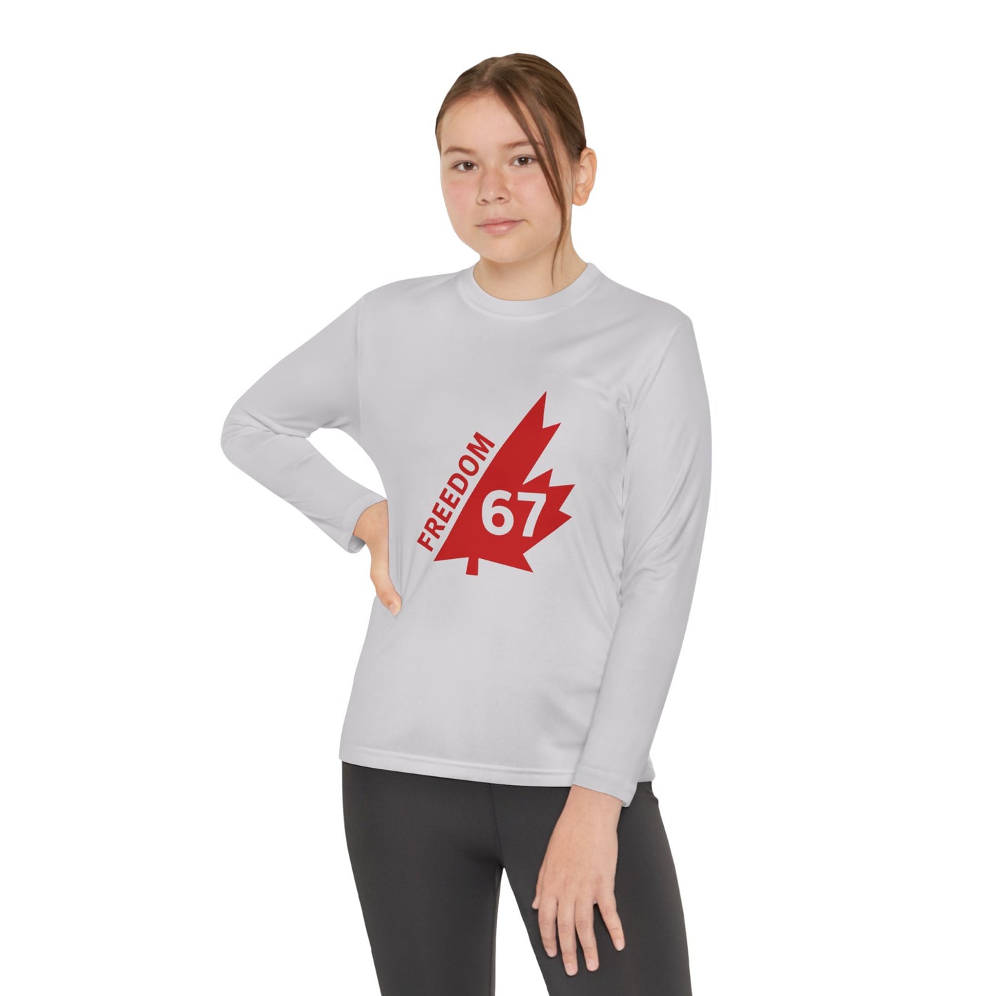 Freedom 67 Youth Long Sleeve Competitor Tee - Red Maple Leaf Design