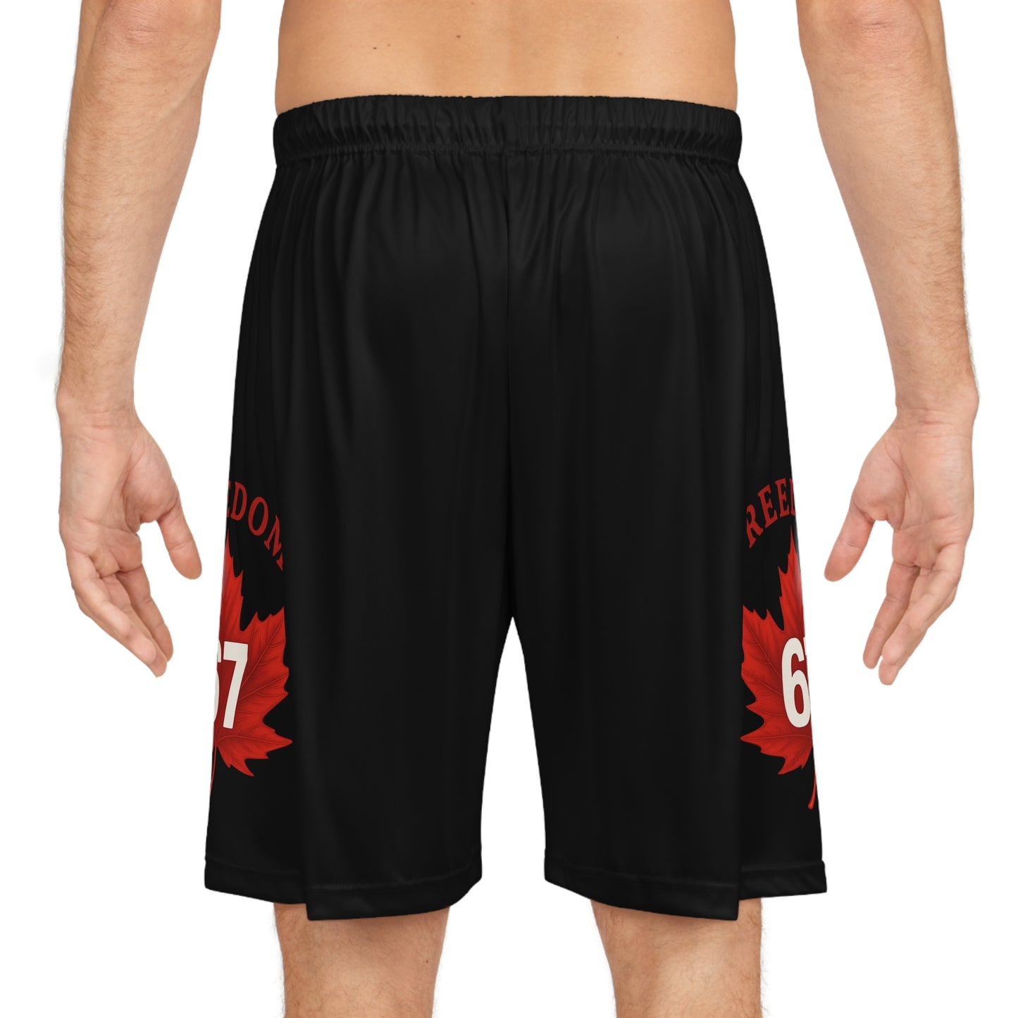 Freedom 67 Basketball Shorts - Black with Maple Leaf Design, Perfect for Athletes and Casual Wear
