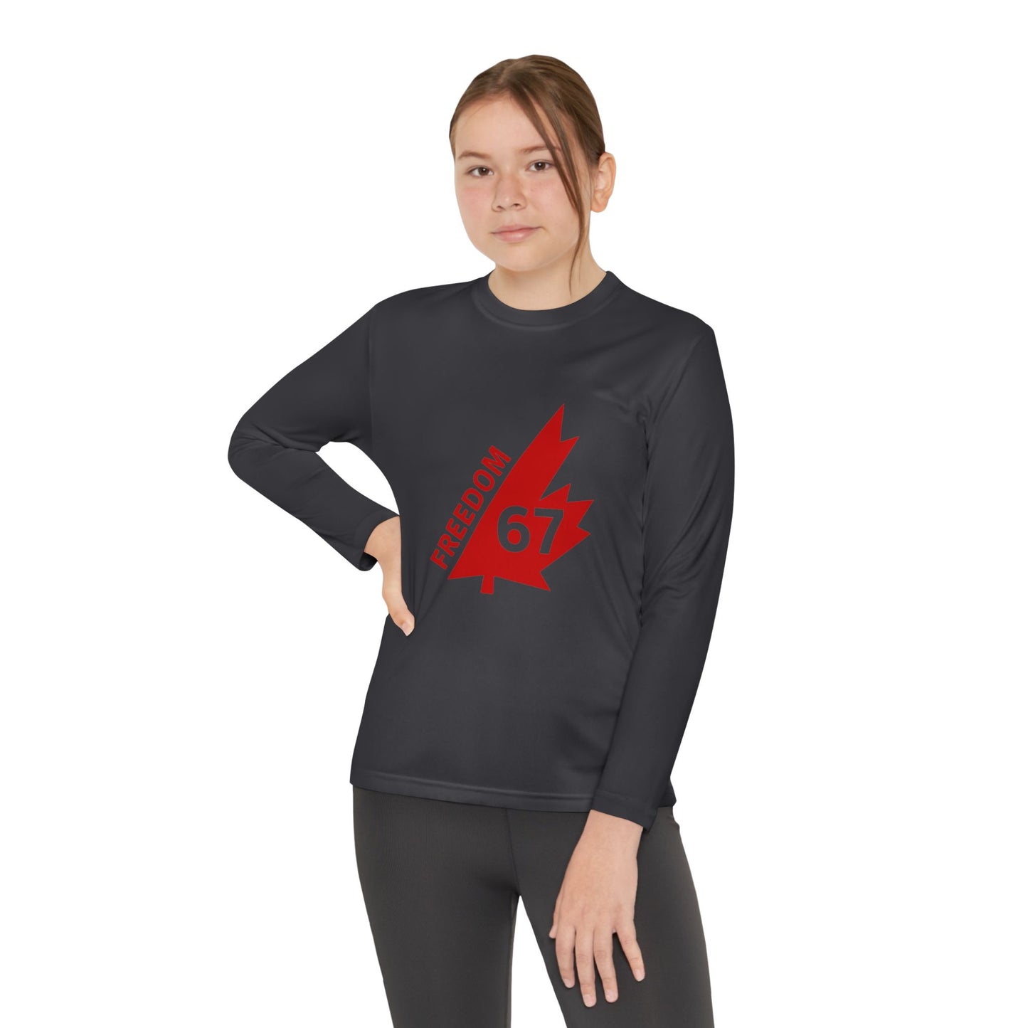 Freedom 67 Youth Long Sleeve Competitor Tee - Red Maple Leaf Design