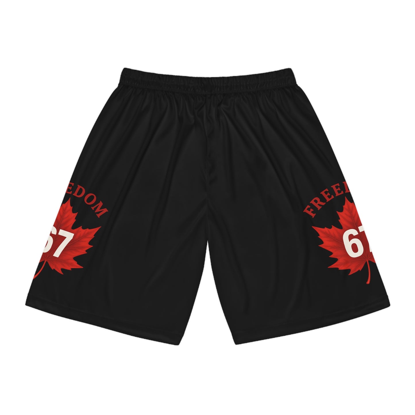 Freedom 67 Basketball Shorts - Black with Maple Leaf Design, Perfect for Athletes and Casual Wear