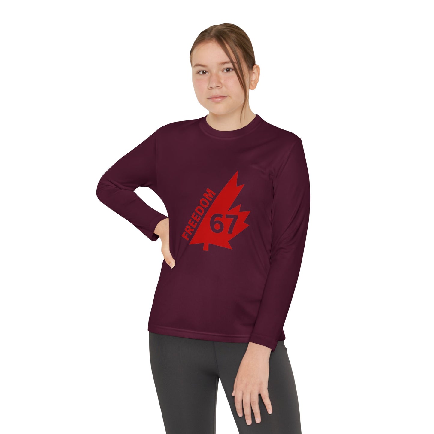 Freedom 67 Youth Long Sleeve Competitor Tee - Red Maple Leaf Design