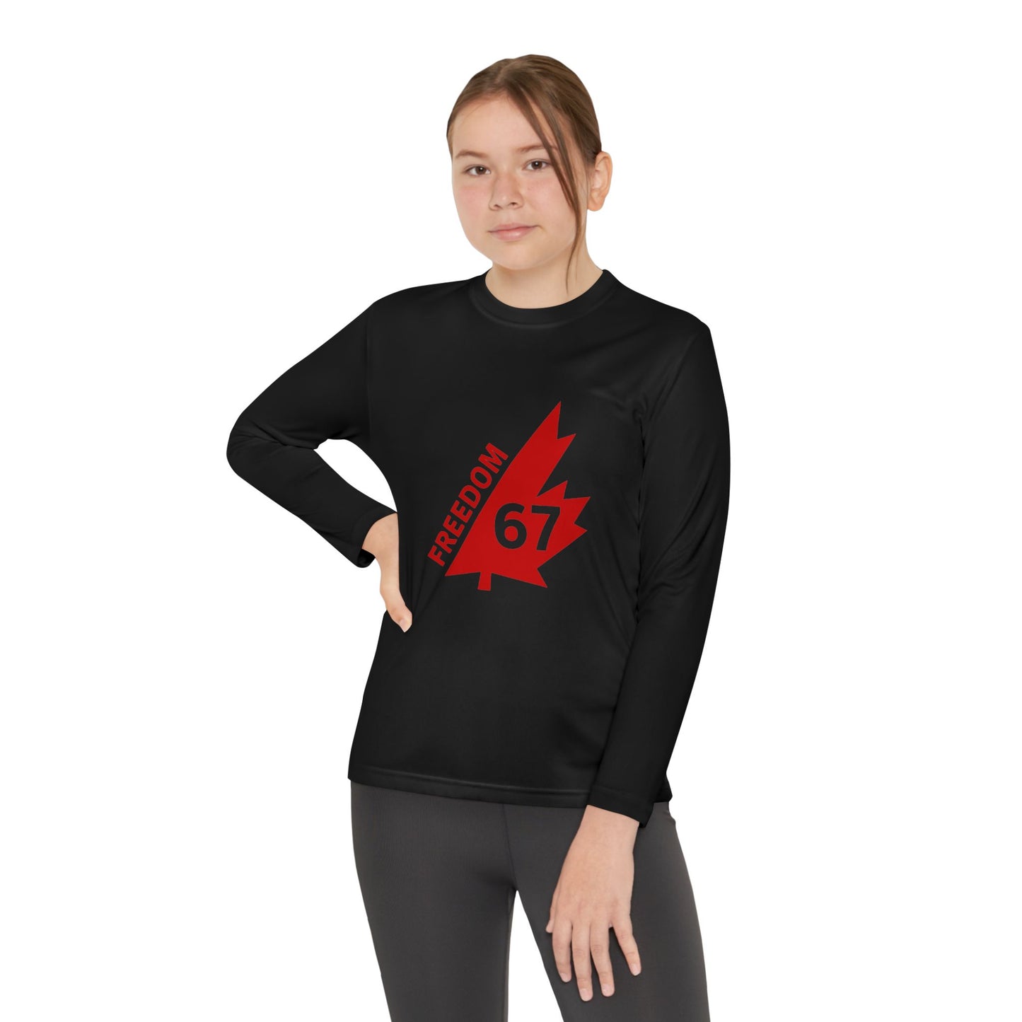 Freedom 67 Youth Long Sleeve Competitor Tee - Red Maple Leaf Design