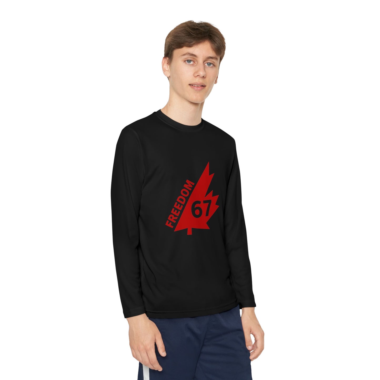 Freedom 67 Youth Long Sleeve Competitor Tee - Red Maple Leaf Design
