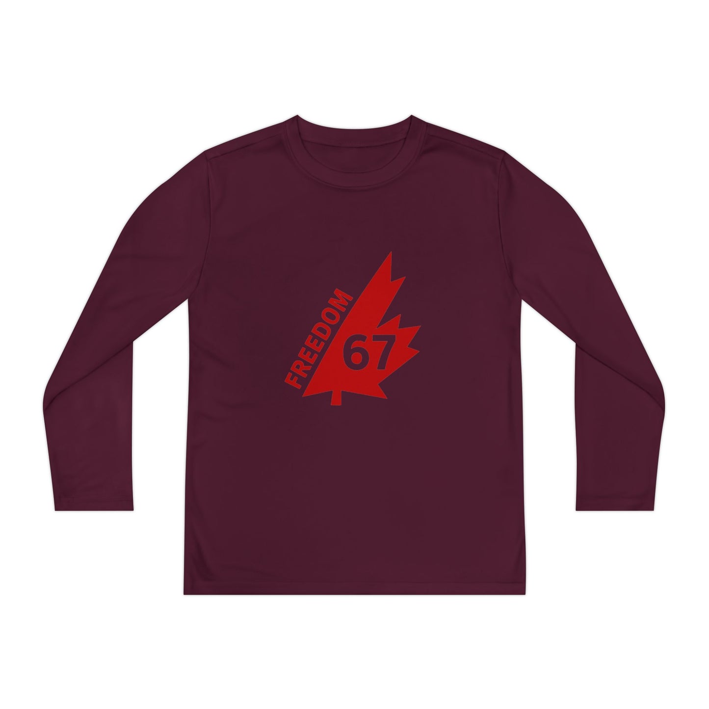 Freedom 67 Youth Long Sleeve Competitor Tee - Red Maple Leaf Design