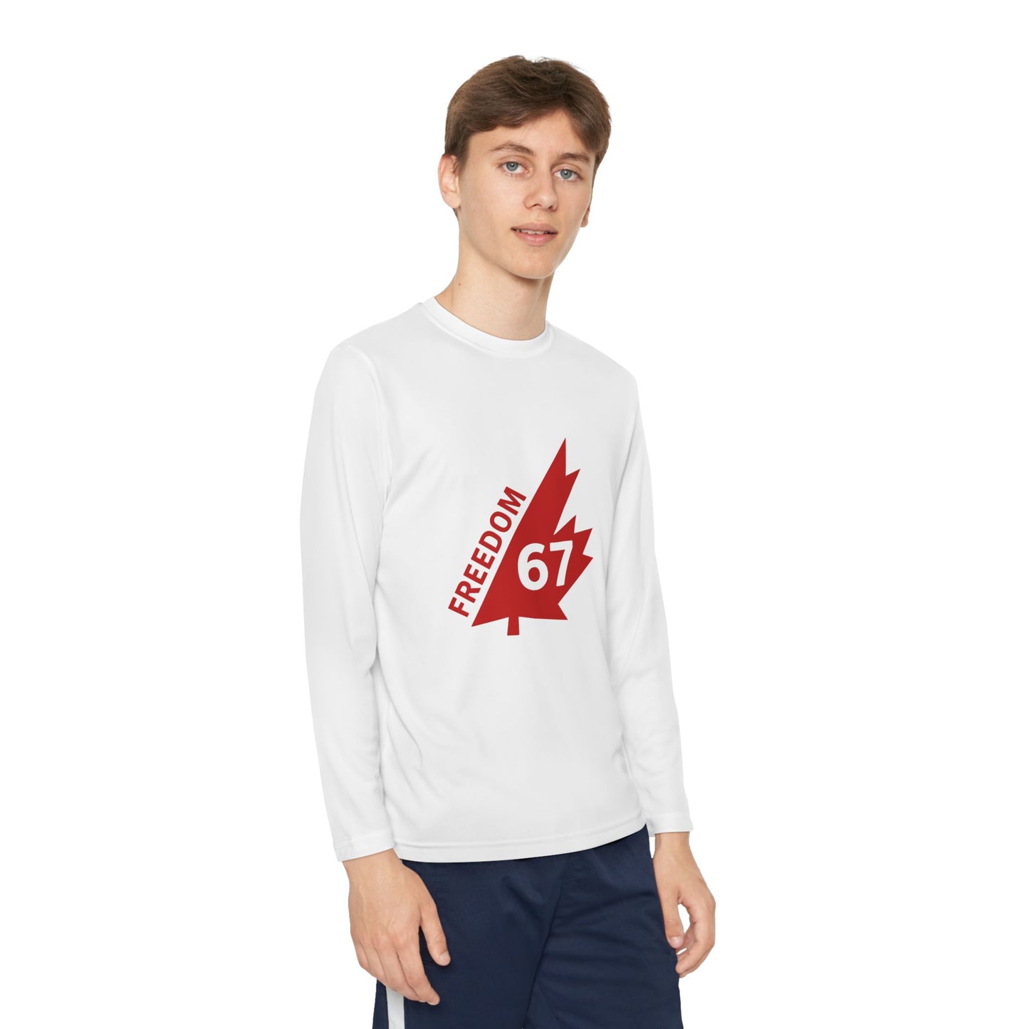 Freedom 67 Youth Long Sleeve Competitor Tee - Red Maple Leaf Design