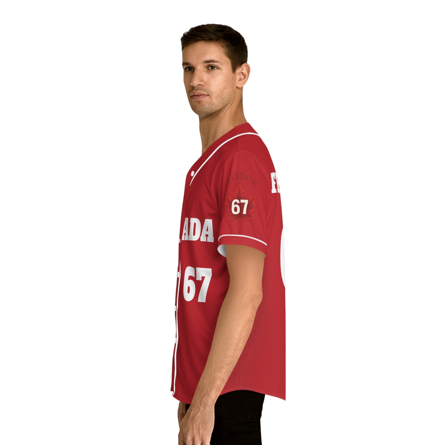 Men's Red Baseball Canada Jersey - Option of White Piping & Buttons or Black Piping & Buttons