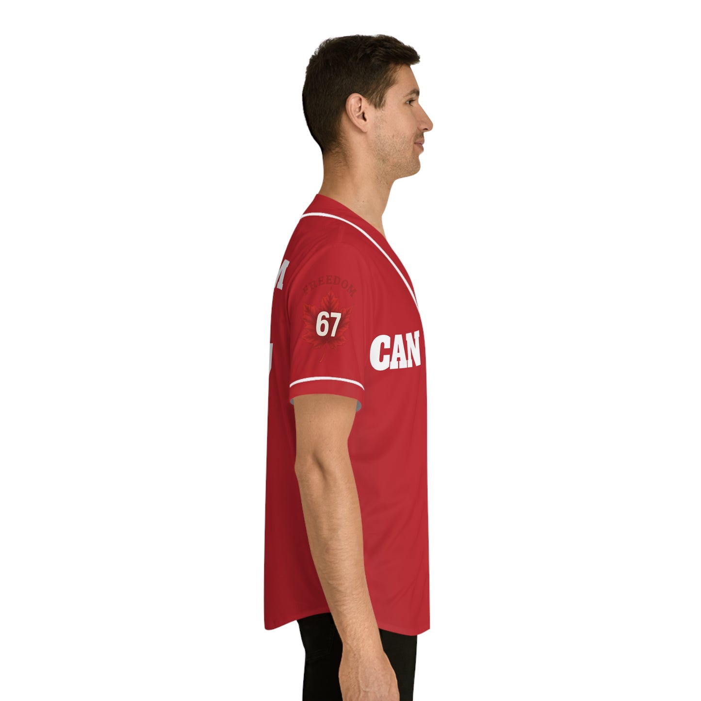 Men's Red Baseball Canada Jersey - Option of White Piping & Buttons or Black Piping & Buttons